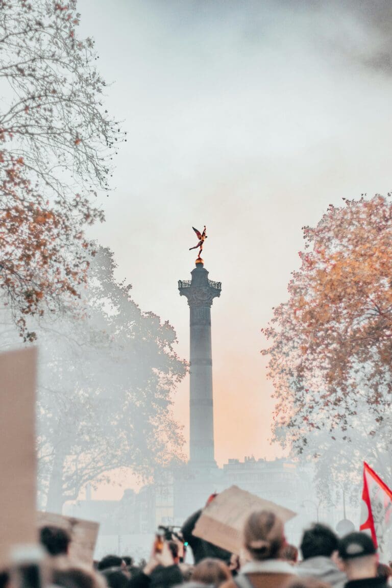 Protestors in front of the July Column in Paris